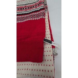 Talbots Womens Fair Isle Knit Scarf Red Ivory 70% Nylon 30% Lambs Wool Warm Soft